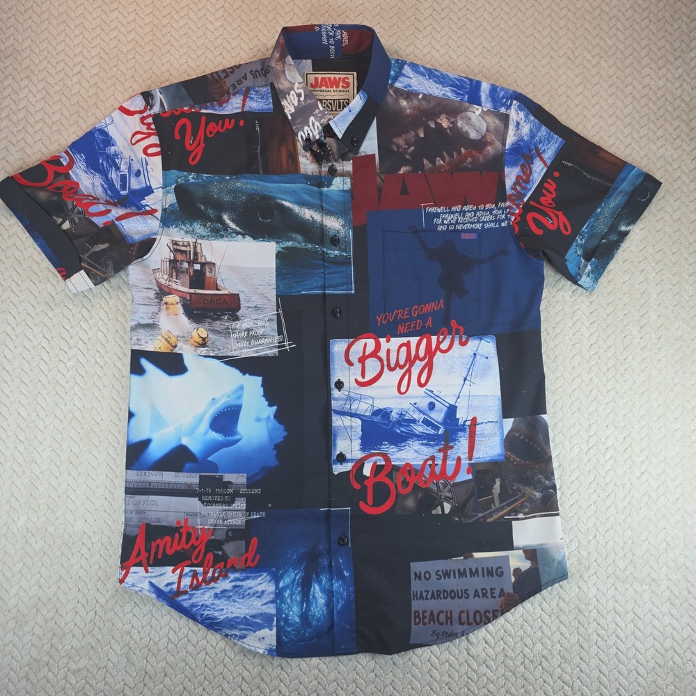 RSVLTS Jaws Universal Studios Kunuflex Shirt Large Bigger Boat Movie Collage